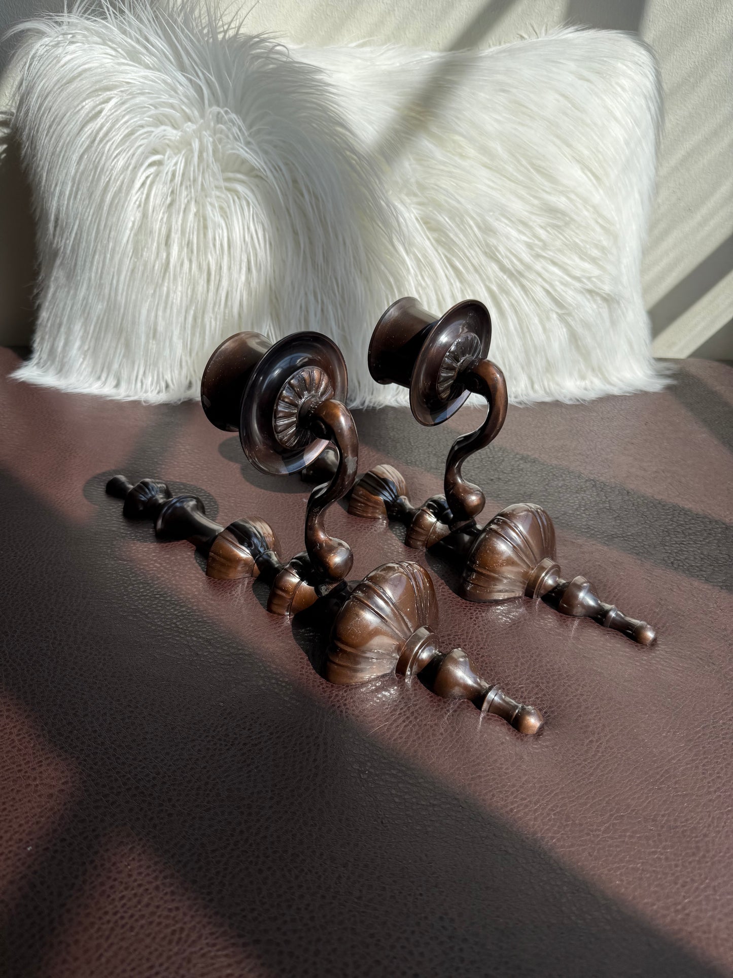 Vintage Wall Decor Candlestick Holder Candelabra Large Sconces, Cast Iron and Stunning Bronze-brown Finish (2 pieces/ one pair)