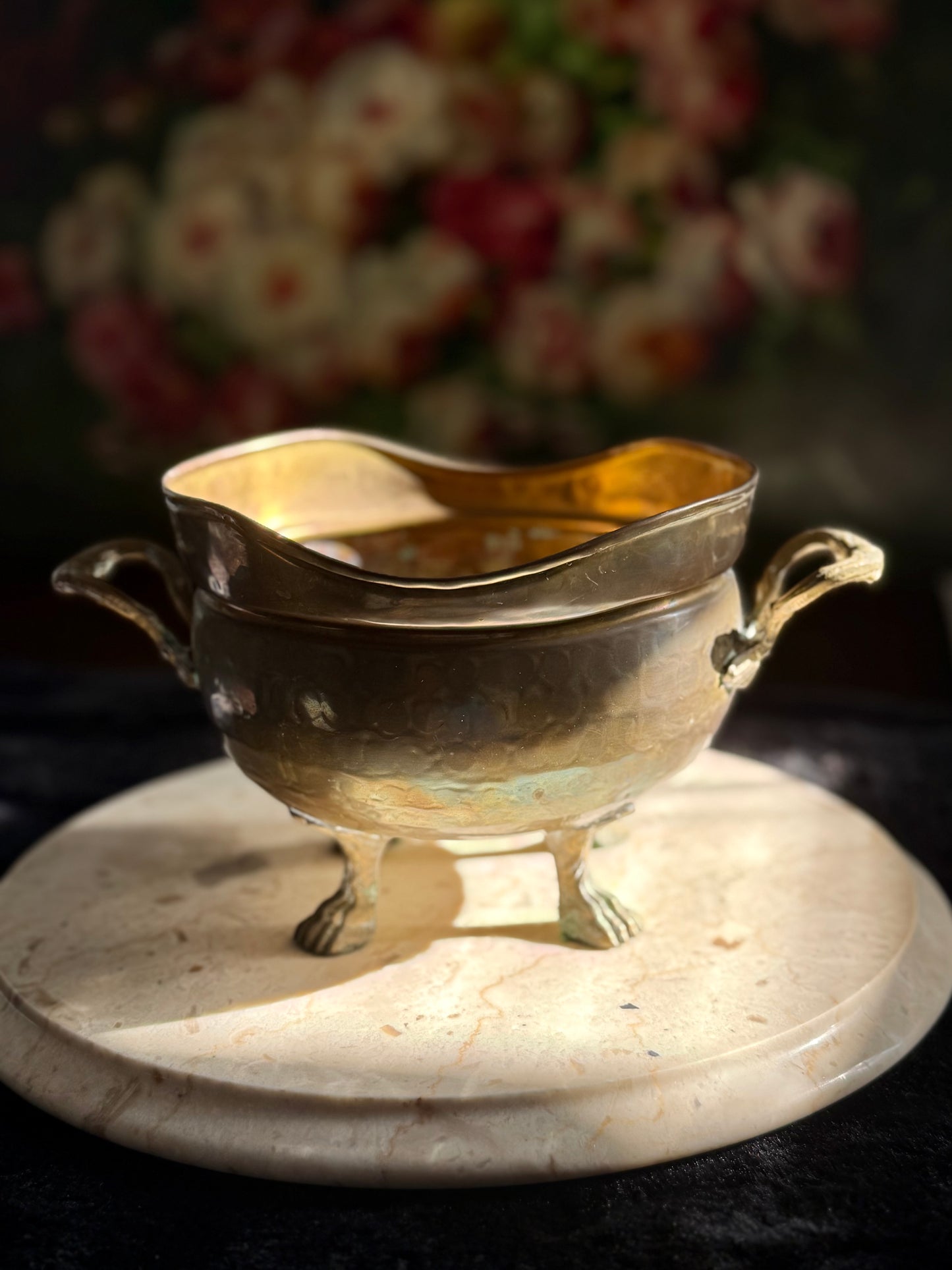 Vintage Brass Flower Pot or Planter with Handles and Four-Legged Lion Paws - Made in Spain