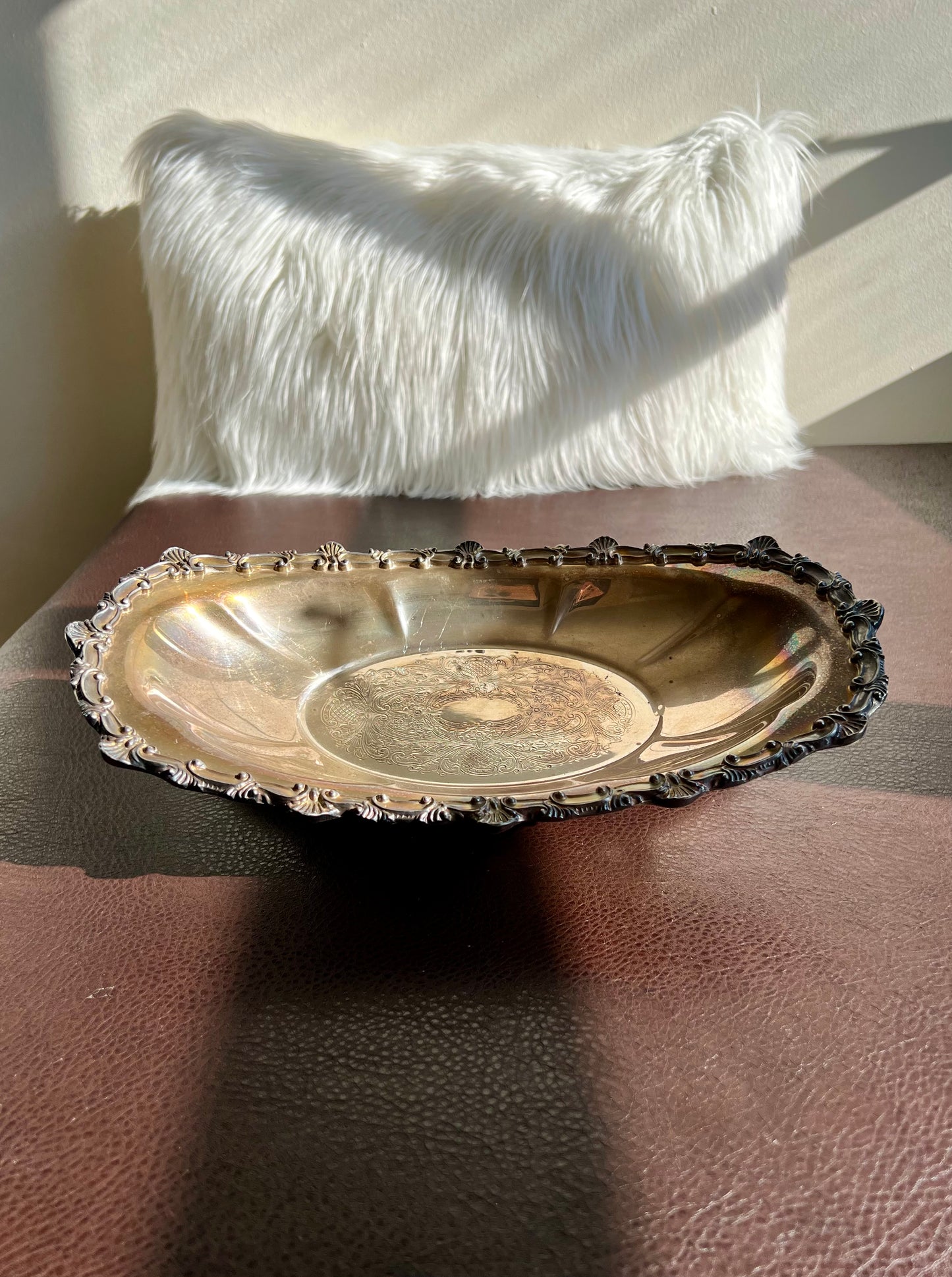 Antique Oval Silver on Copper Footed Numbered Tray/ Dish by Hartford Sterling Company from America