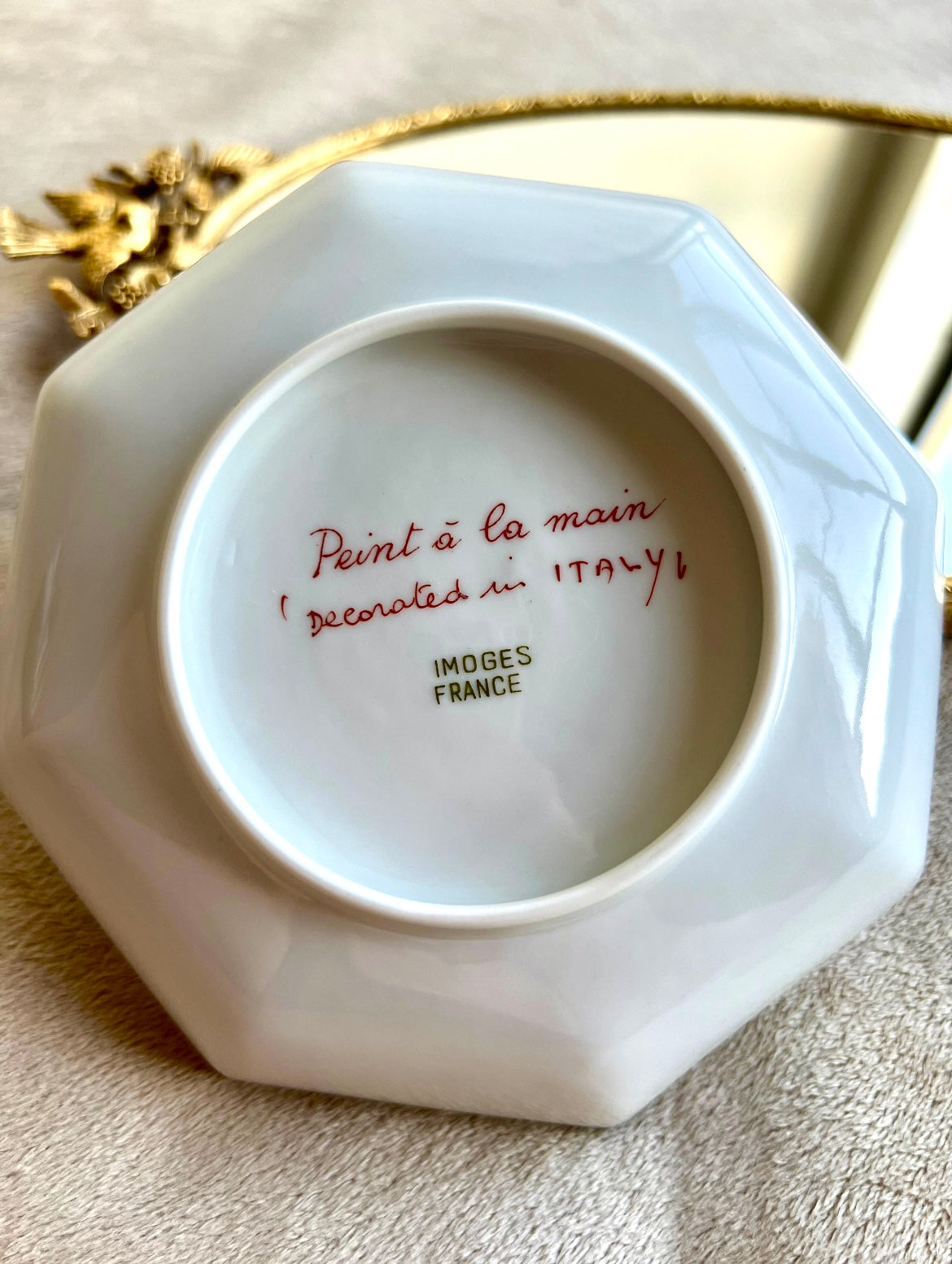 Very Unique Limoges France Vintage Porcelain Tea or Coffee Cup with Saucer & Floral Design, Decorated in Italy