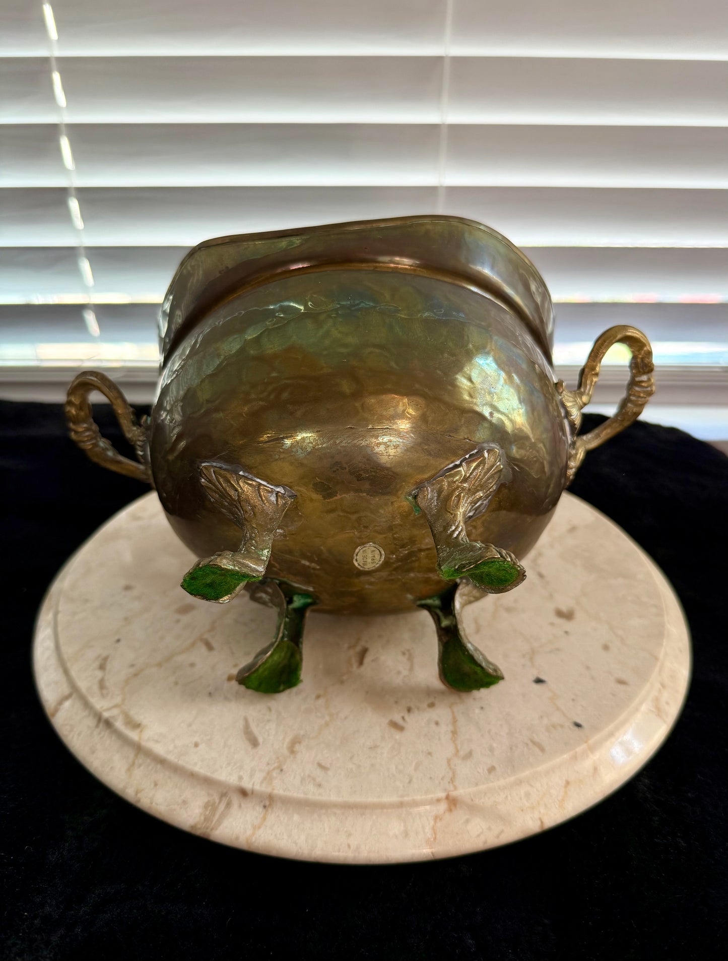 Vintage Brass Flower Pot or Planter with Handles and Four-Legged Lion Paws - Made in Spain