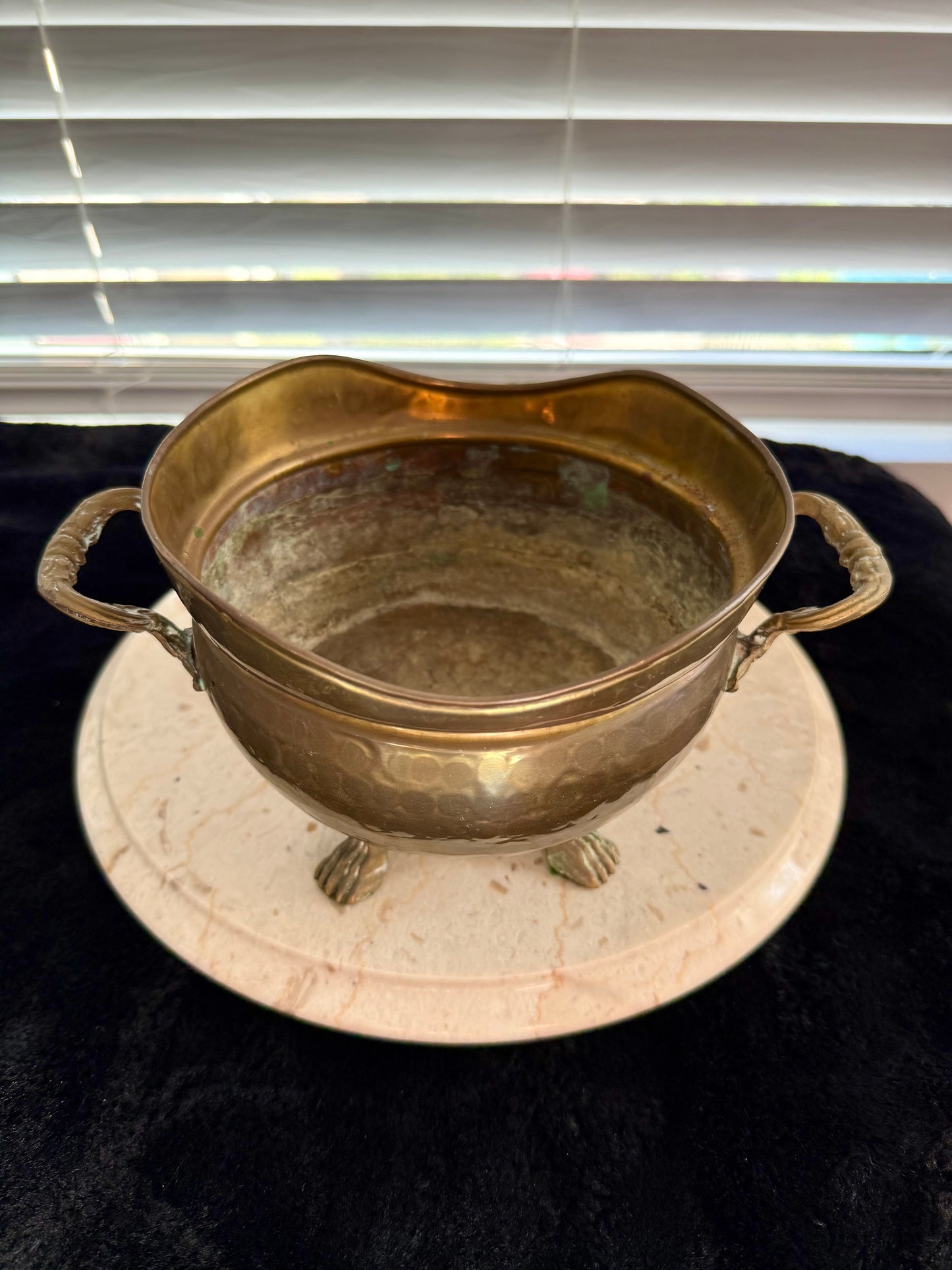 Vintage Brass Flower Pot or Planter with Handles and Four-Legged Lion Paws - Made in Spain