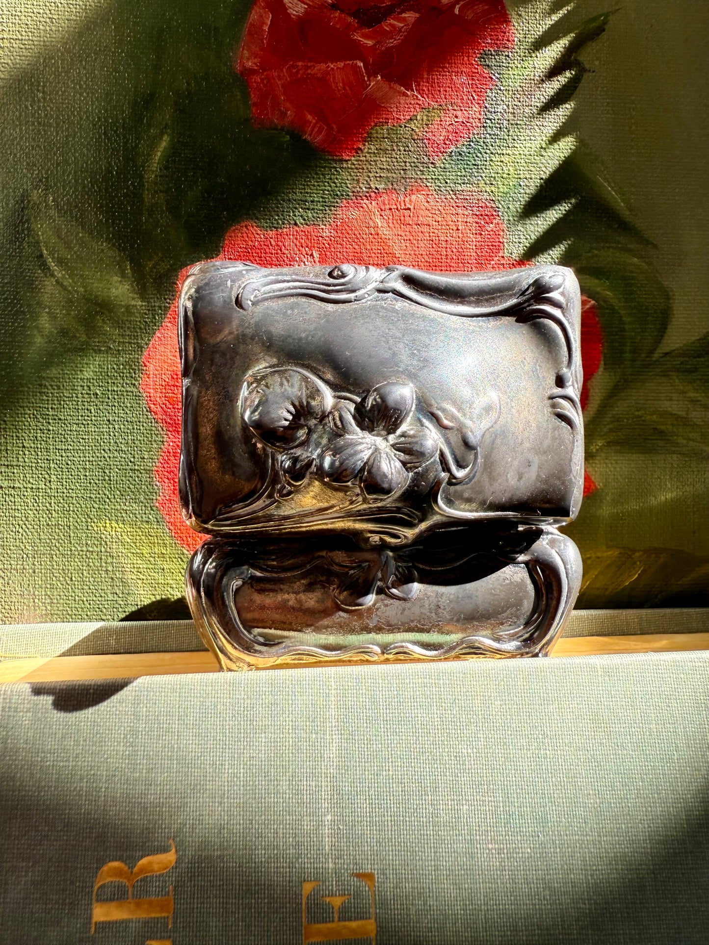 Antique Art Nouveau Metal Floral Casket Jewelry Box, from Early 20th Century, Made by Jennings Brothers (JB 181)