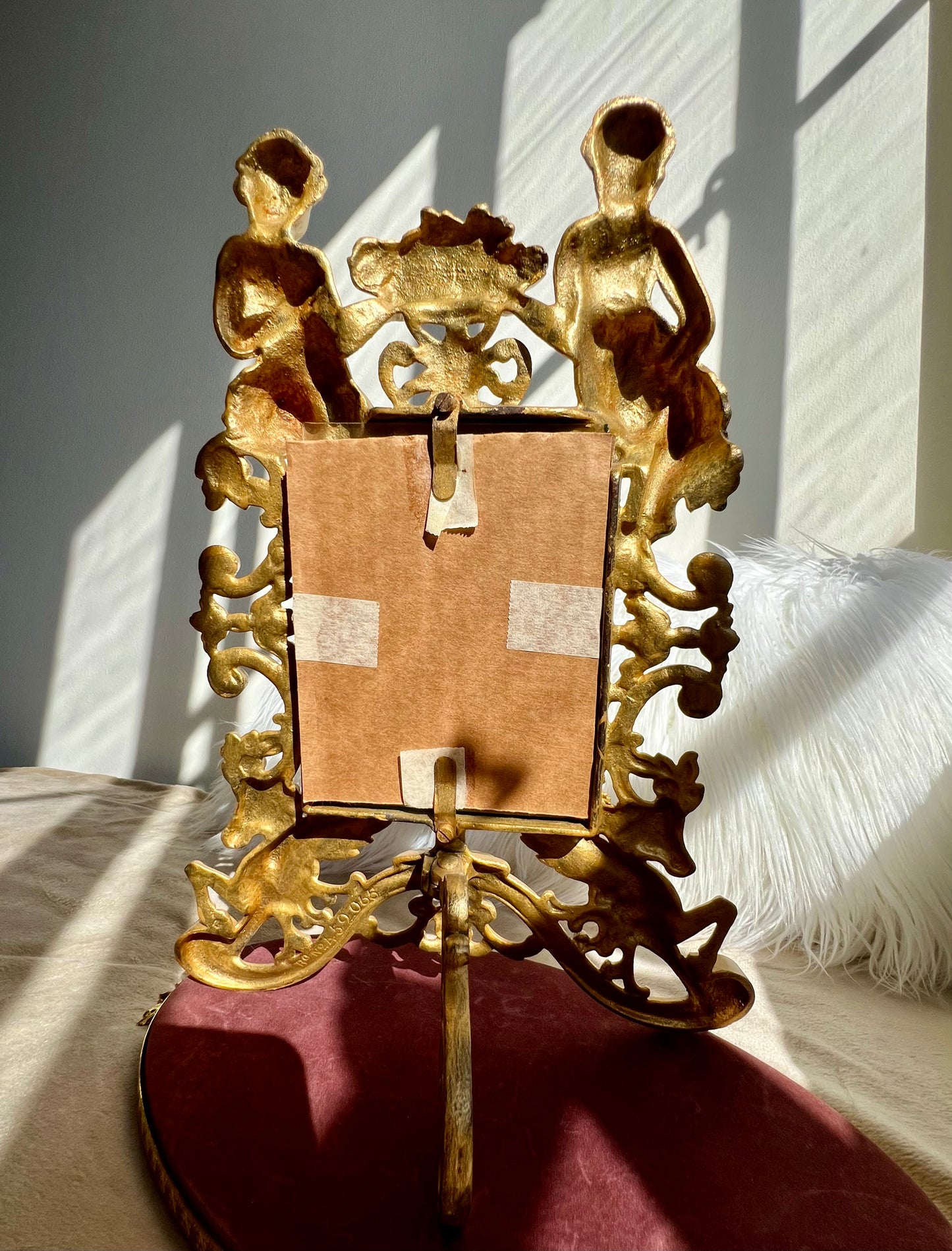 Antique/Vintage Rococo Style Brass Gold with Two Angel Cherubs Picture Frame