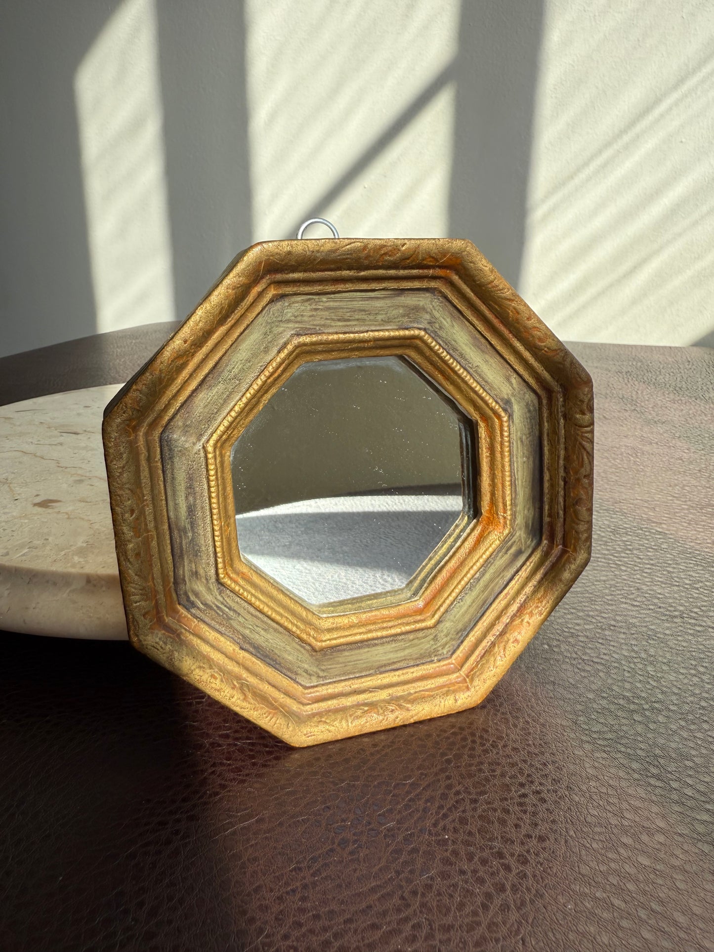 Italian Florentine Gold gilded Wooden Framed Mini Octagon Vintage Wall Mirror
