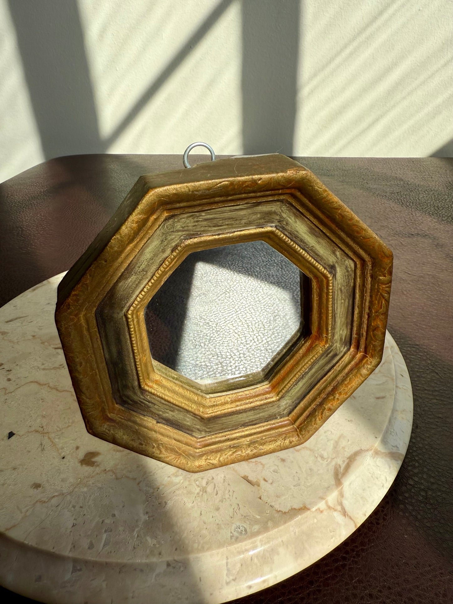 Italian Florentine Gold gilded Wooden Framed Mini Octagon Vintage Wall Mirror