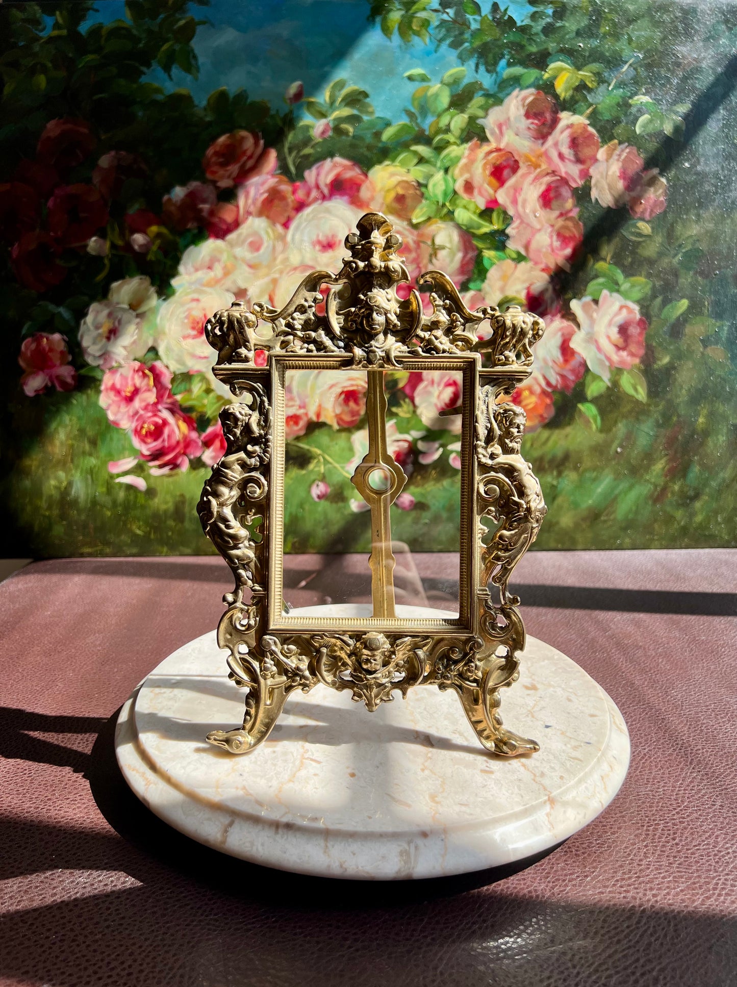 Antique French Brass Victorian Style Ornate Tabletop Photo Frame/ Picture Frame