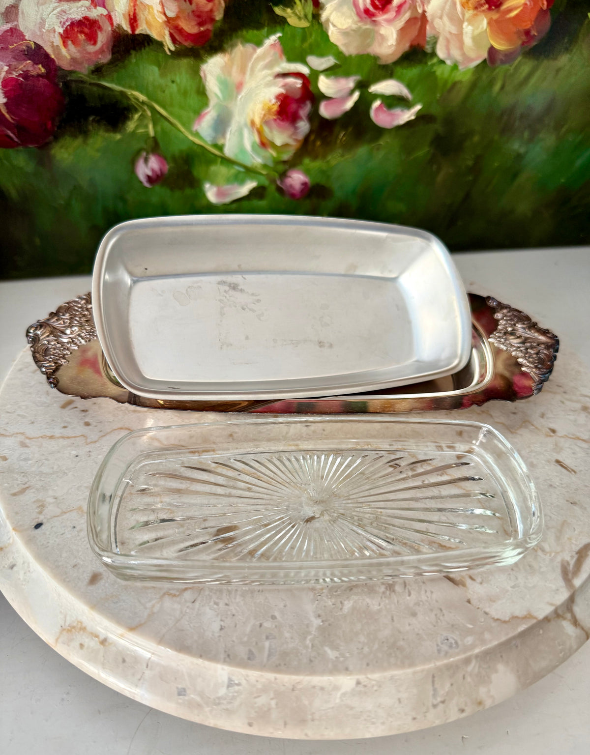 Wallace "Baroque" Silverplated Covered Vintage Butter Dish (Model #206)