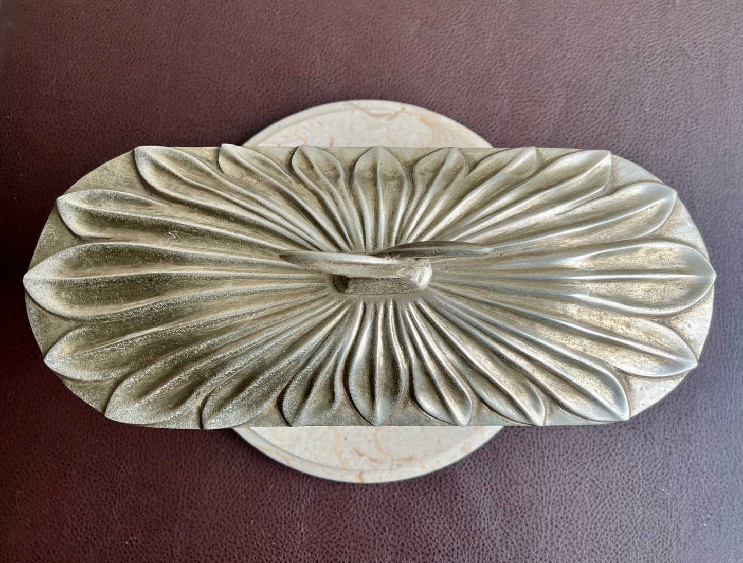 Art Deco Style Big Silver Plated Vintage Oval Metal Bowl with Decorative Flower Petal-shaped Lid, Numbered