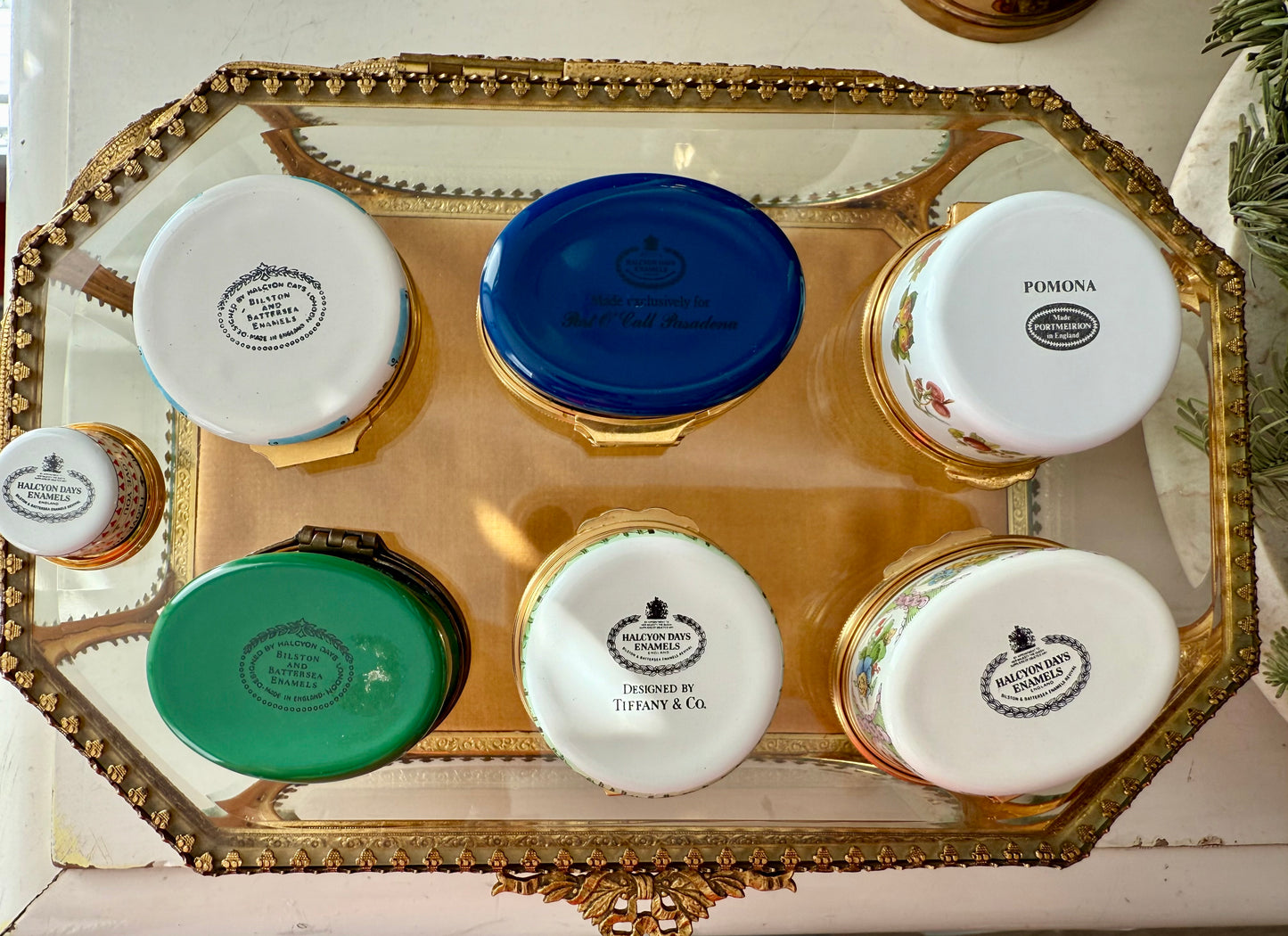 Halcyon Days Designed by Tiffany & Co. Boston Swan Boats Vintage Enamel Pill, Jewelry or Trinket Box