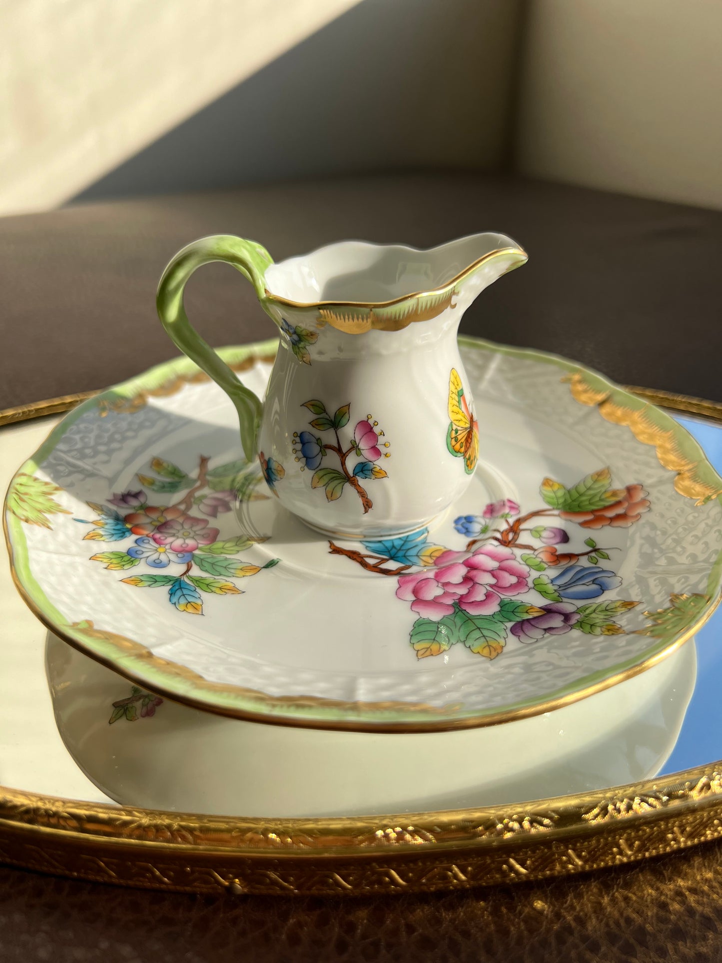Herend Queen Victoria Vintage Butterfly and Floral Hungarian Porcelain Tea Saucer