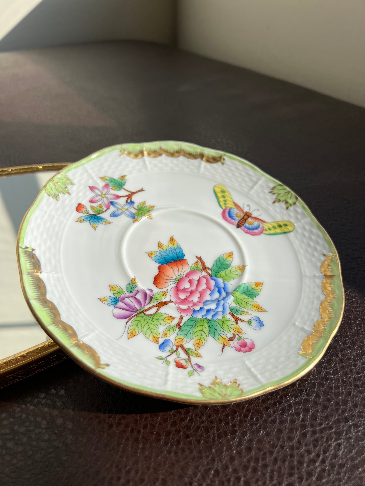 Herend Queen Victoria Vintage Butterfly and Floral Hungarian Porcelain Tea Saucer