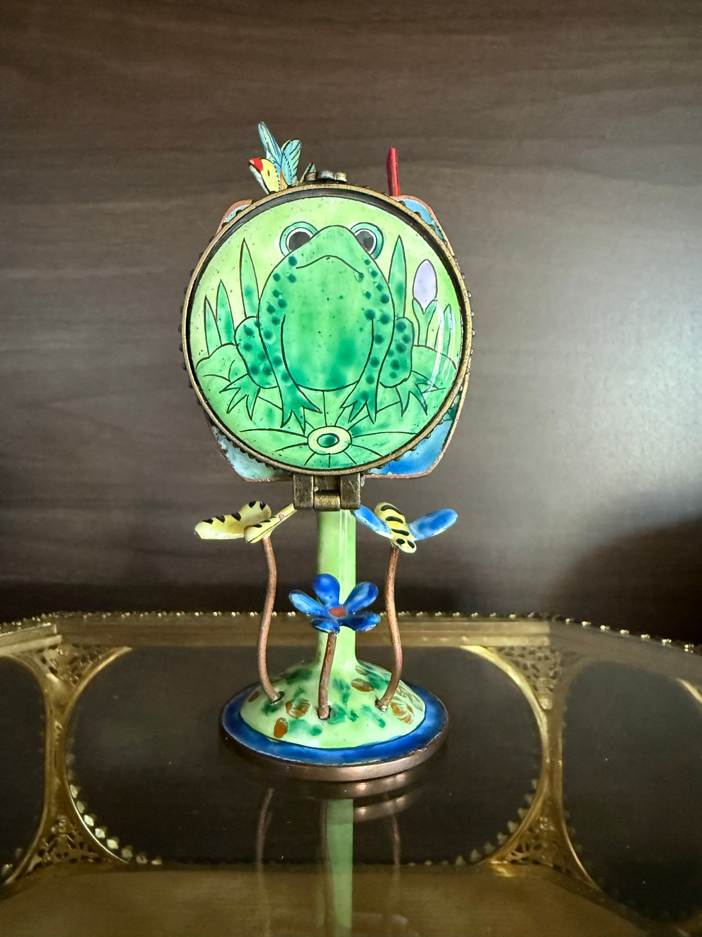 Vintage Hand-Painted Enamel on Copper Miniature Kelvin Chen Mailbox, Trinket Box and Stamps Holder - Numbered