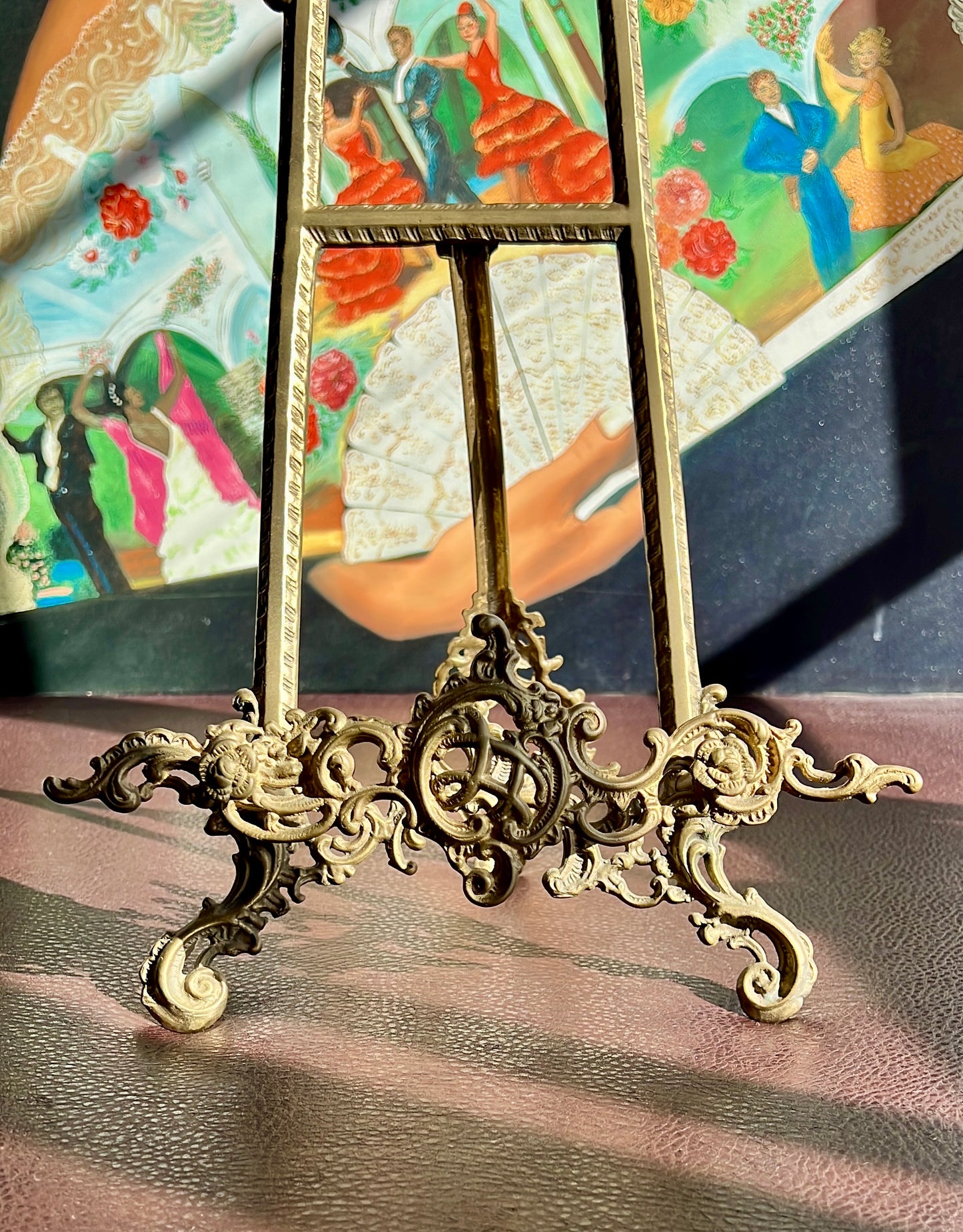 Big 21.5” Vintage Display Brass Ornate Victorian Style Easel Cookbook or Painting Holder