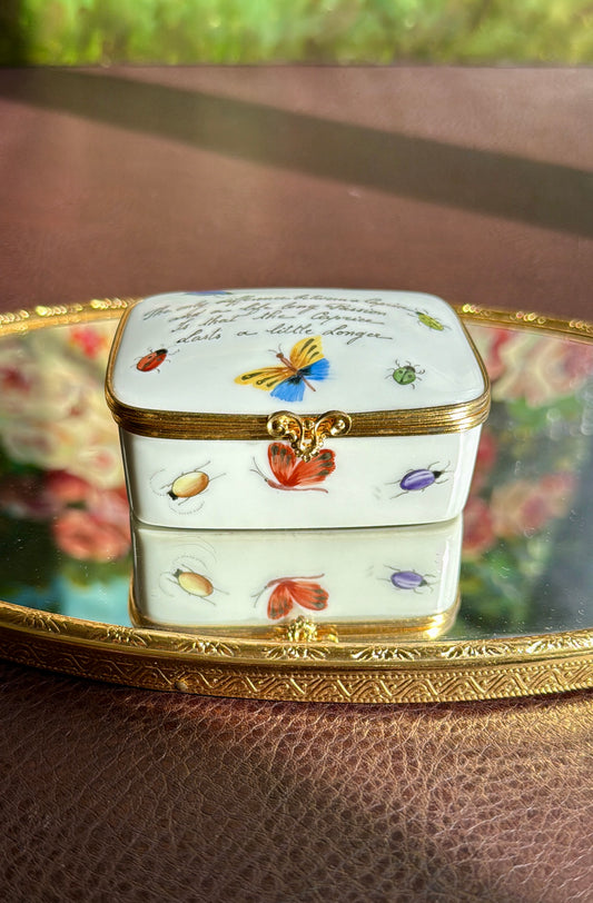 Tiffany & Co. Le Tallec Private Stock Limoges Vintage Porcelain Jewelry/ Trinket Box, Hand Painted Butterflies and Bugs Decoration, Made in France
