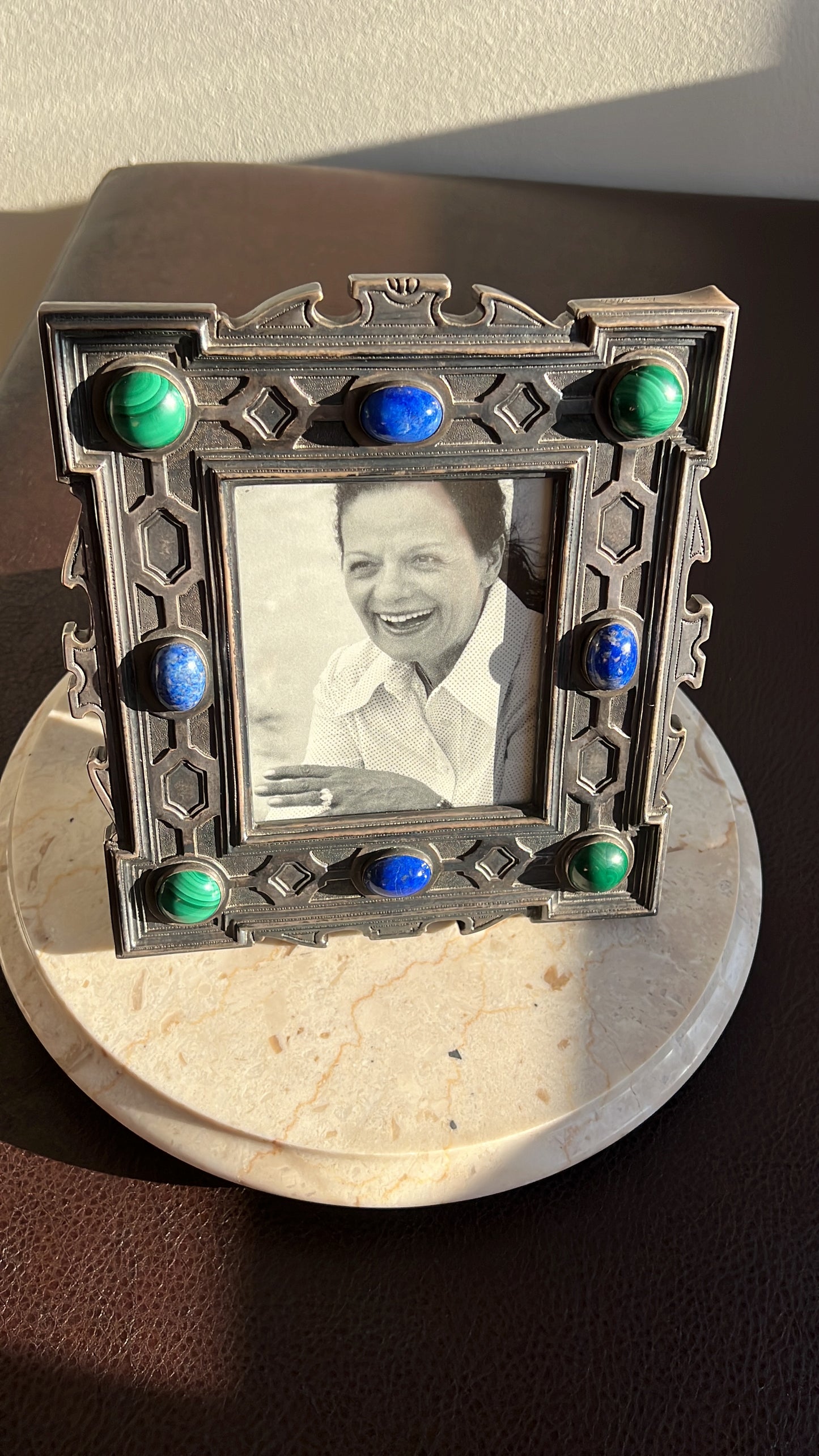 Antique/ Vintage Buccellati Italian Silver 925, Signed & Numbered Unique Photo/ Picture Frame, with Lapis Blue and Malachite Green Gemstones