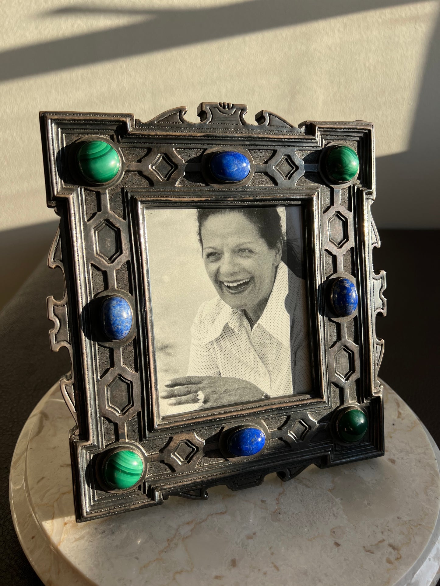 Antique/ Vintage Buccellati Italian Silver 925, Signed & Numbered Unique Photo/ Picture Frame, with Lapis Blue and Malachite Green Gemstones