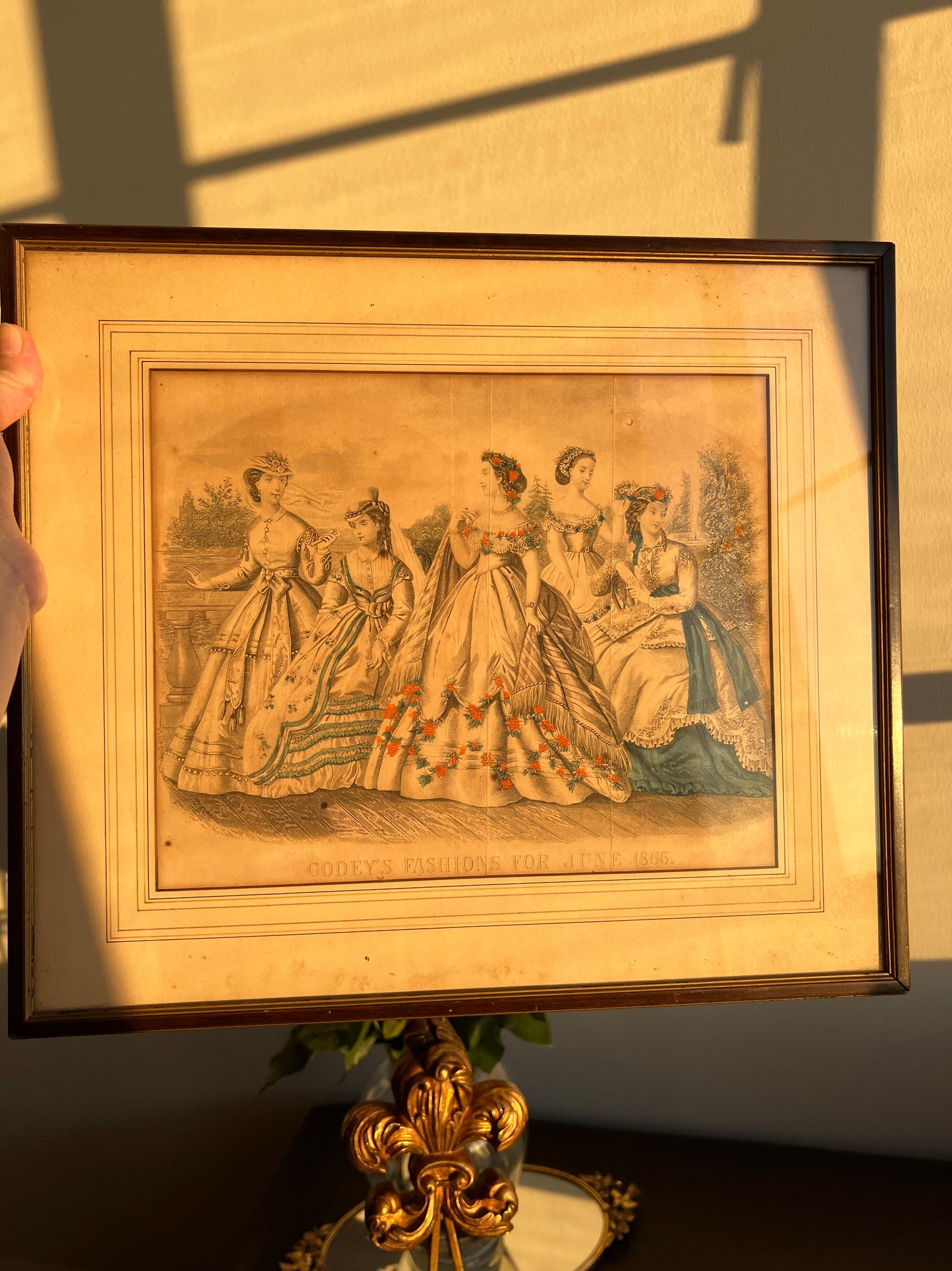 GODEY'S Lady Victorian Fashion Antique/ Vintage Original Color Picture, June 1866 Art on Wood Frame