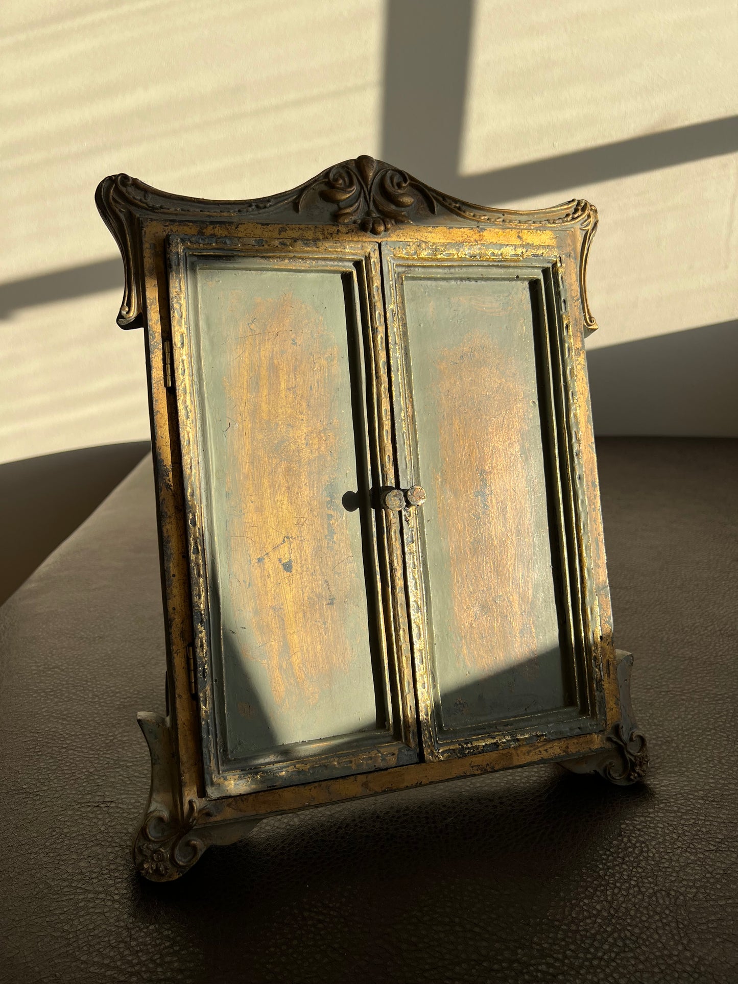 Antique Wood Look Framed Window Mirror With Open Doors