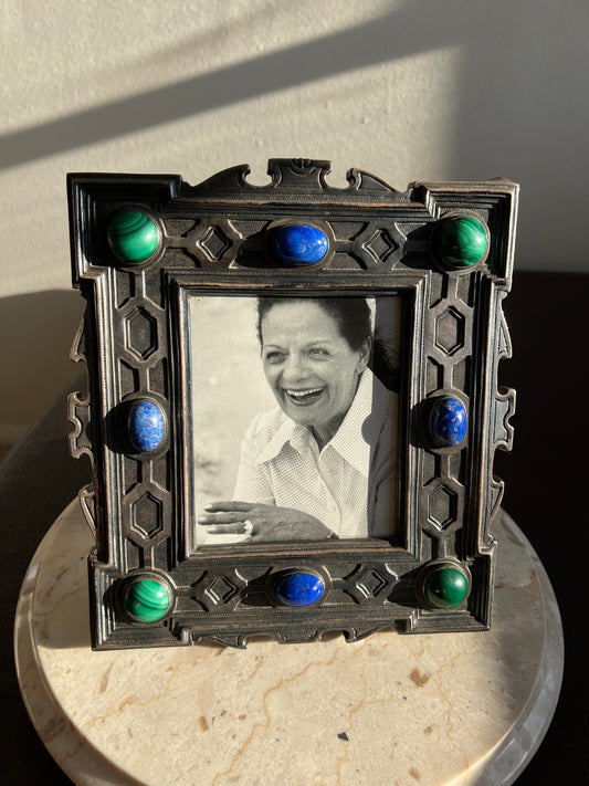 Antique/ Vintage Buccellati Italian Silver 925, Signed & Numbered Unique Photo/ Picture Frame, with Lapis Blue and Malachite Green Gemstones