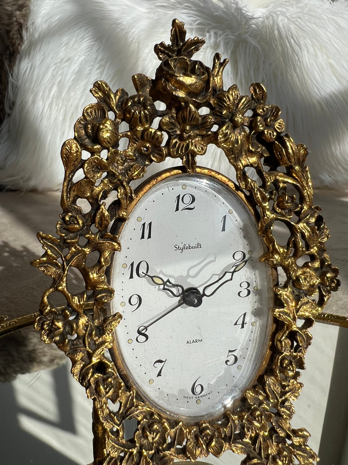 Stylebuilt Vintage Roses Ornate Metal Alarm Clock From West Germany