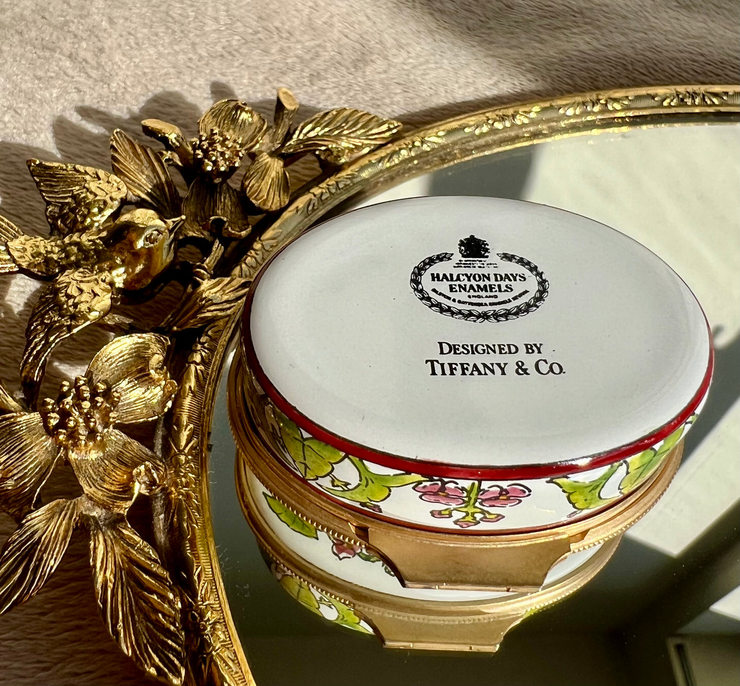 Designed by TIFFANY & Co. Halcyon Days Vintage Floral Decor Enamel Trinket Box