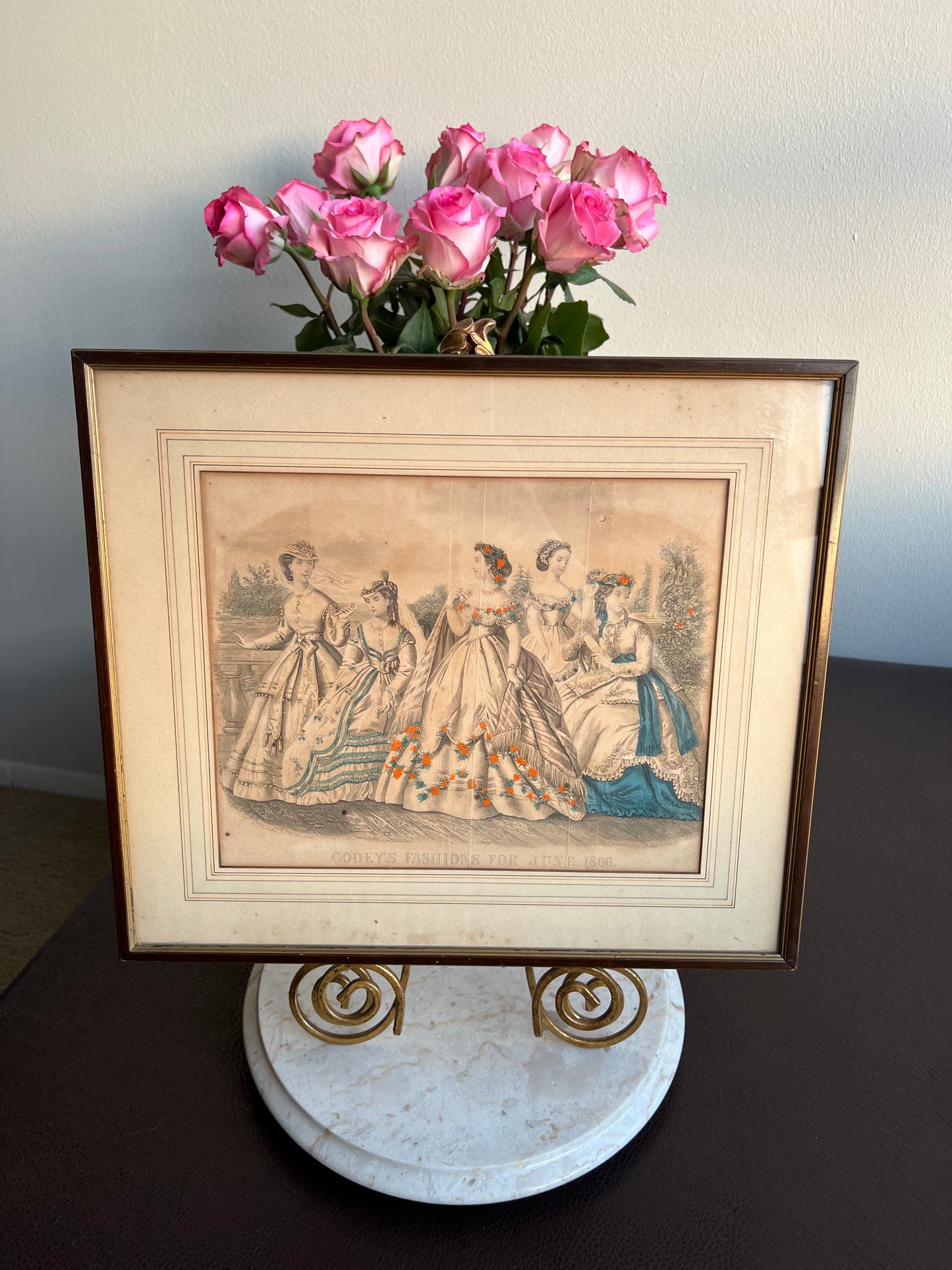 GODEY'S Lady Victorian Fashion Antique/ Vintage Original Color Picture, June 1866 Art on Wood Frame