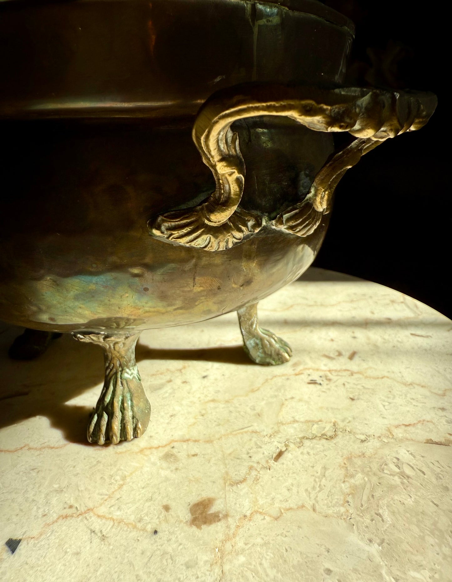 Vintage Brass Flower Pot or Planter with Handles and Four-Legged Lion Paws - Made in Spain