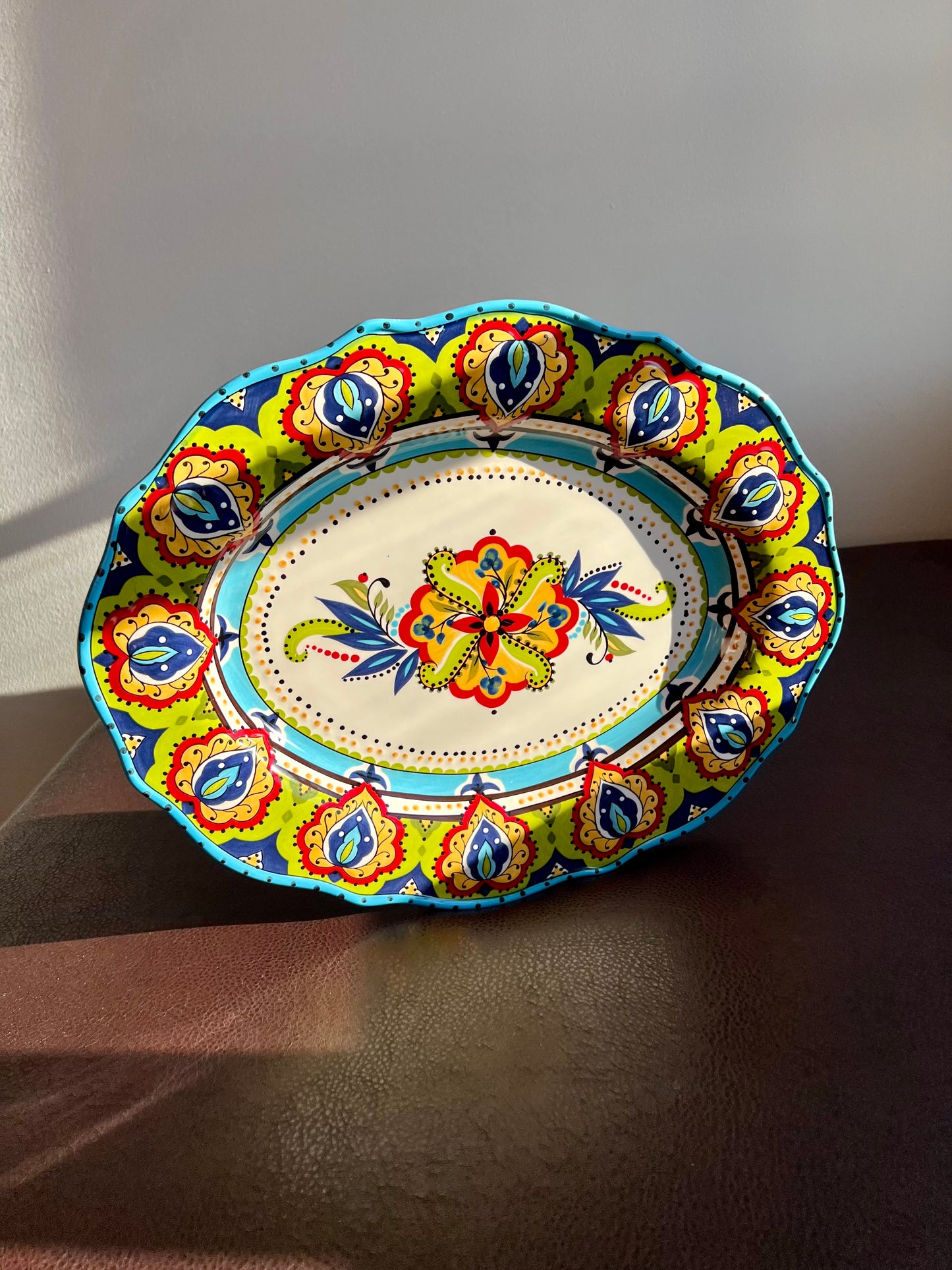 Bocca Espania Colorful Floral Decor, Large Oval Vintage Ceramic Serving Platter