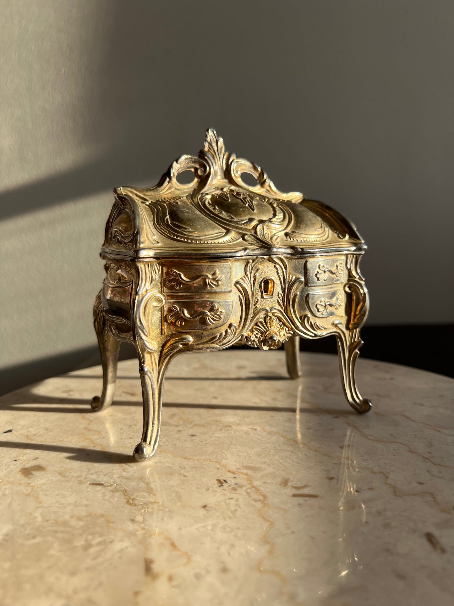 Art Nouveau Silver Plated Jewelry Casket Velvet Lined Romantic Antique/ Vintage French Style Trinket Ring Box