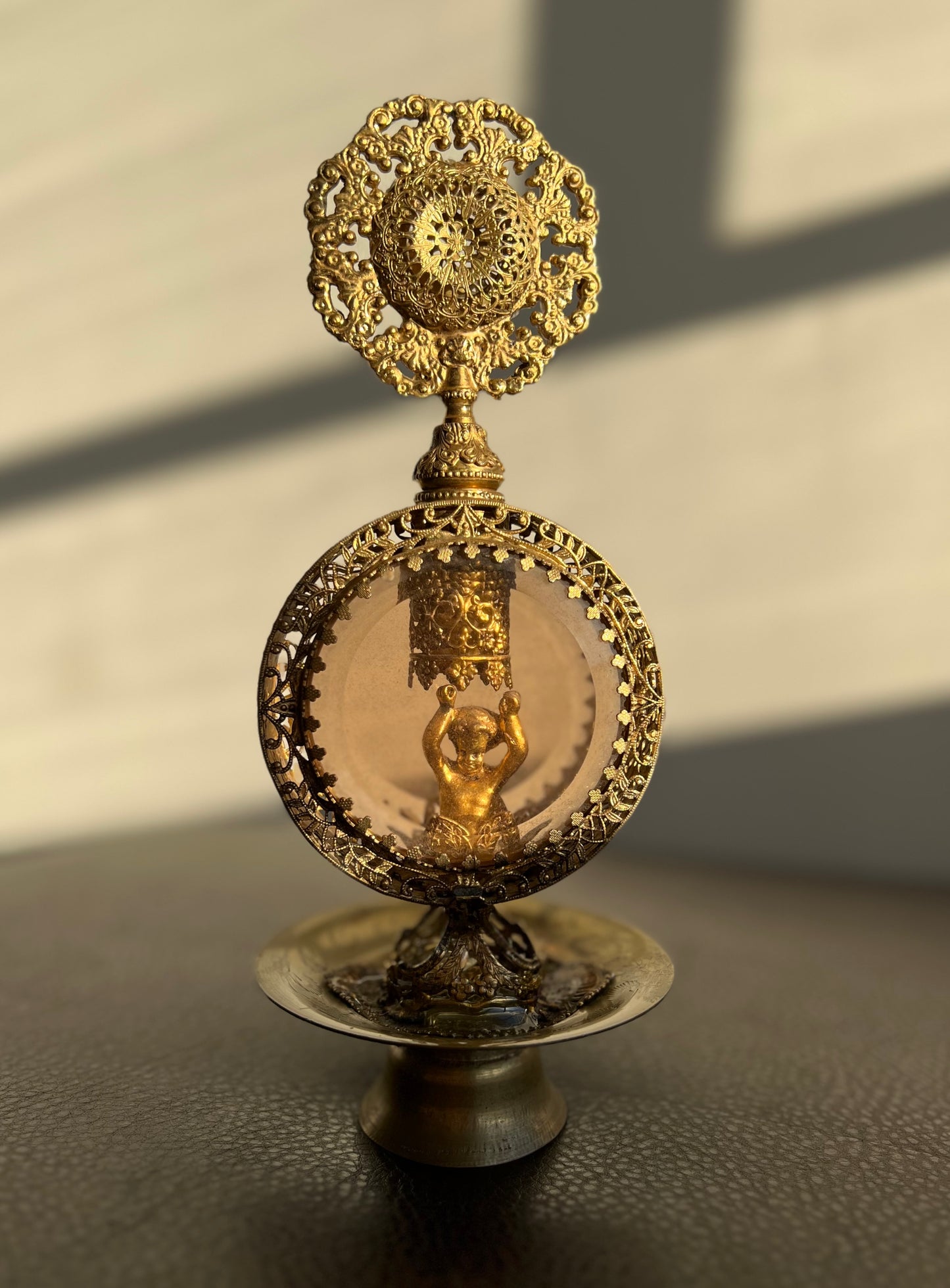 Hollywood Regency Style Vintage Vanity Gold Gilt Perfume Bottle Filigree Ormolu