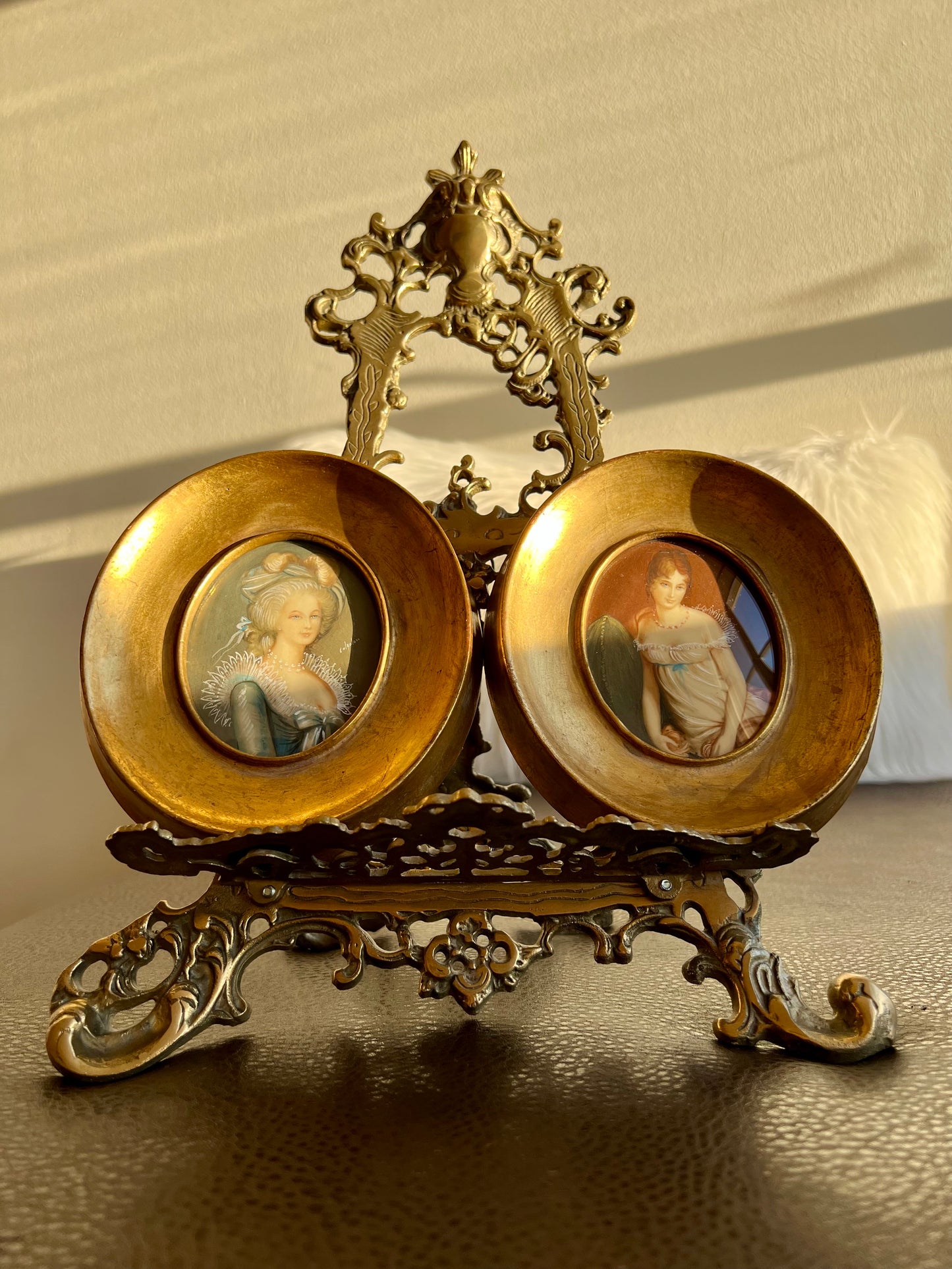 Antique/ Vintage Miniature Italian Original, Signed Hand Painted Portrait, Lady in Nightgown with Gilded Wooden Frame