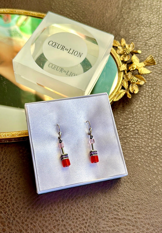 CoEur De Lion Geo Cube Red Earrings in Original Box