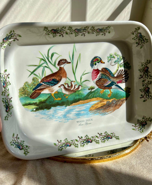 Portmeirion Pottery Birds Of Britain "Wood Duck" Vintage Baking Dish, Made in England