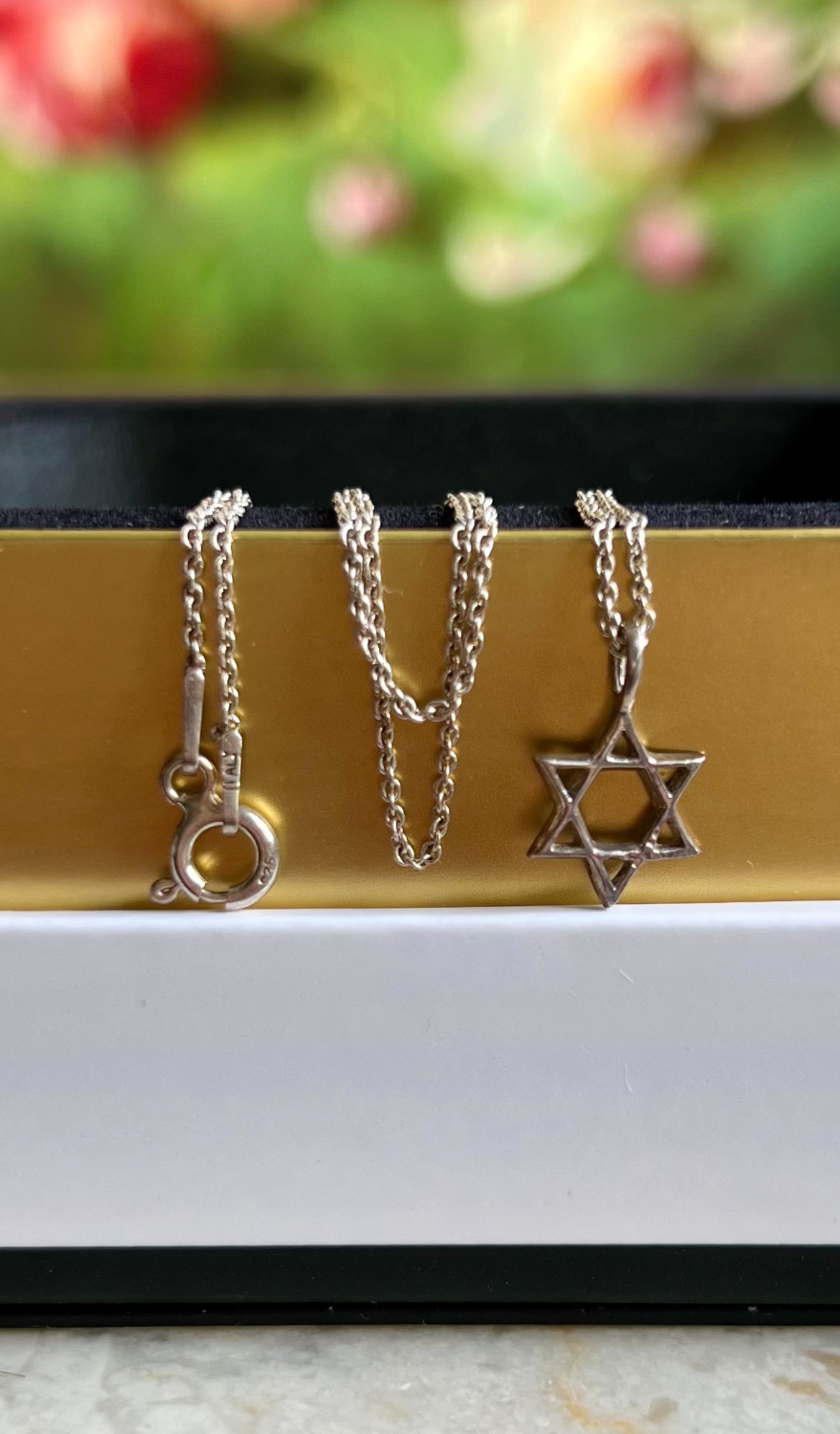 925 Sterling Silver Vintage Handmade Jewish Star of David Necklace and Pendant, Made in Italy