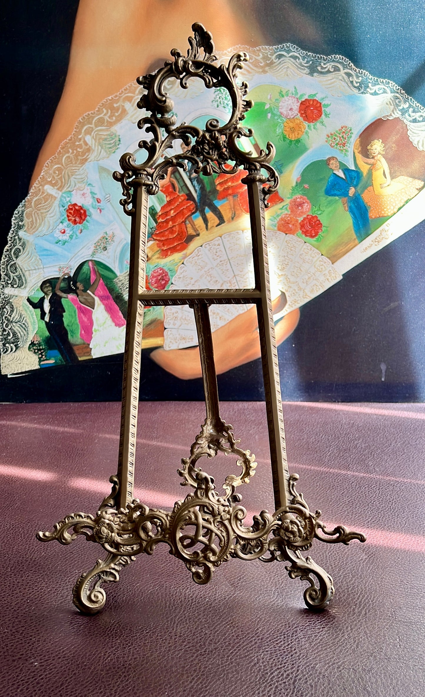 Big 21.5” Vintage Display Brass Ornate Victorian Style Easel Cookbook or Painting Holder