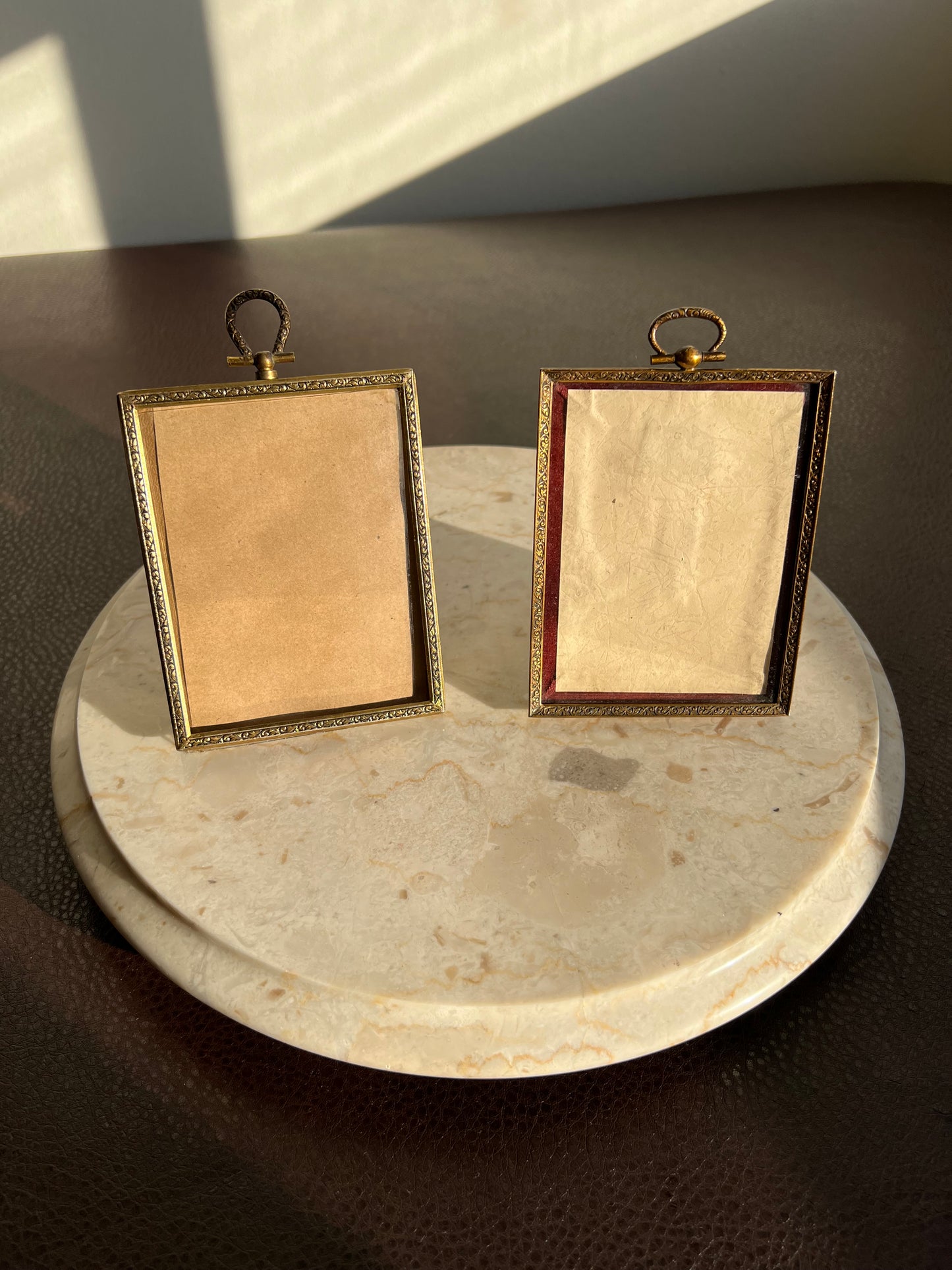 Classic Small Antique Metal Photo Frame with Art Nouveau Easel and Plush Velvet
