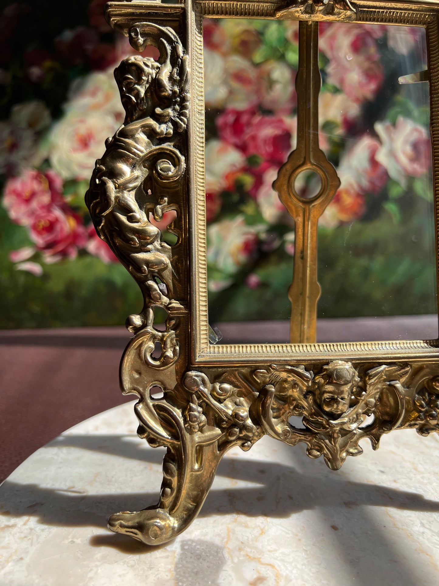 Antique French Brass Victorian Style Ornate Tabletop Photo Frame/ Picture Frame