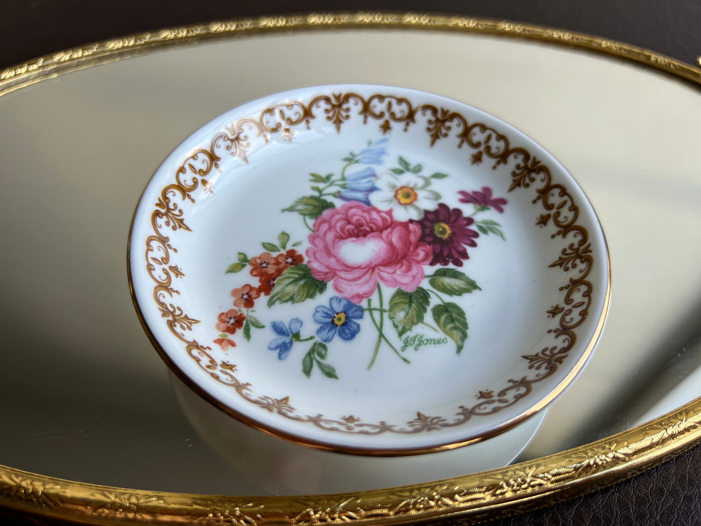 Crown Staffordshire Small Vintage Floral Design Porcelain Jewelry Plate/ Tray