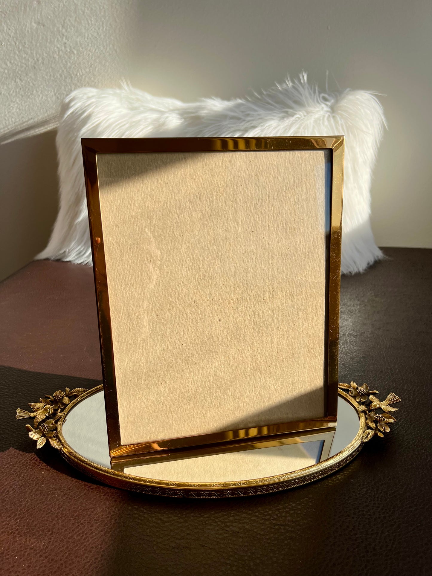 Beautiful Gold Tone Metal Vintage 8 X 10 Elegant Photo/ Picture Frame and Plush Cover on the Back, from Beverly Hills Estate Sale