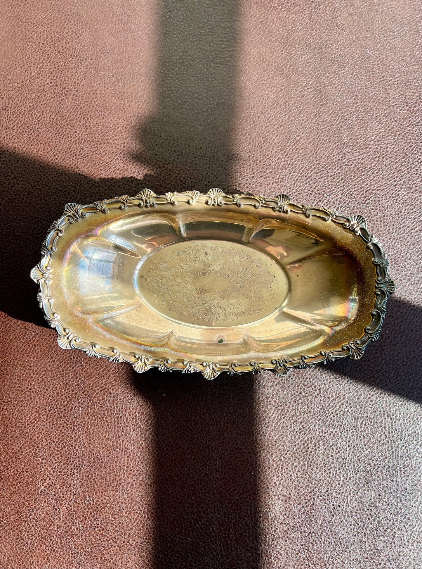 Antique Oval Silver on Copper Footed Numbered Tray/ Dish by Hartford Sterling Company from America