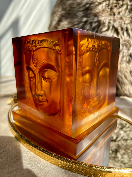Four Faces Buddha Amber Stone Color Candle Holder