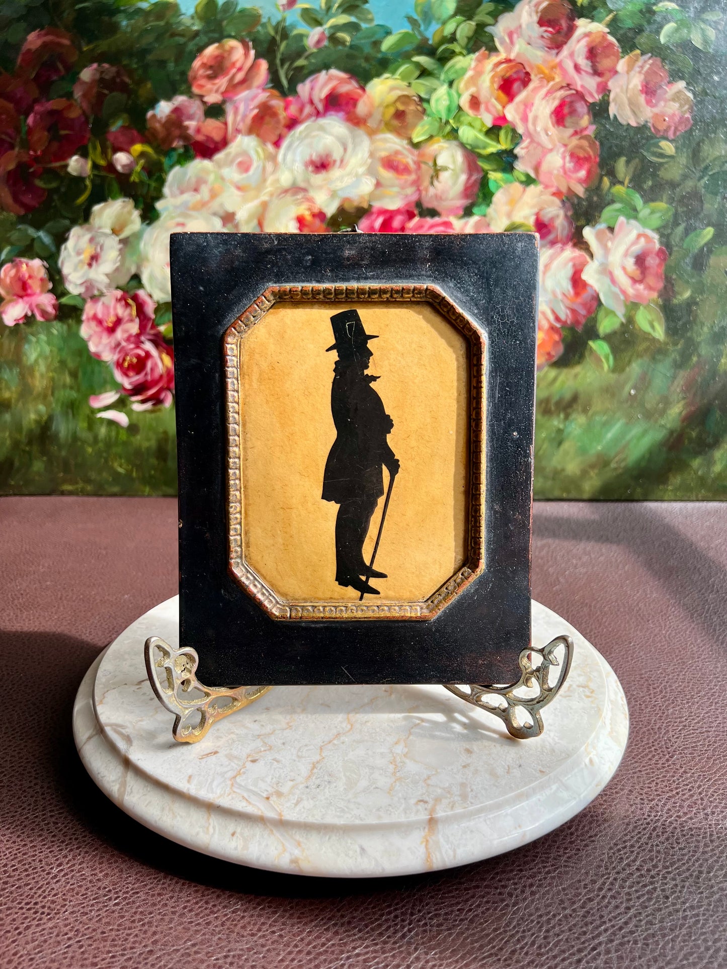 Antique Style Borghese Silhouette Plaque Portrait of a Victorian Lady and Gentleman with Wooden Framed (2 pc, a pair)