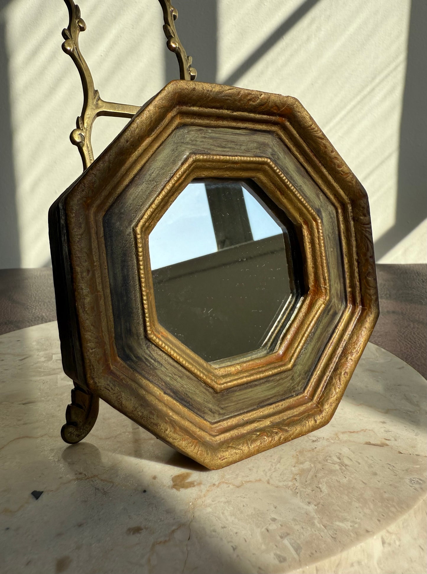 Italian Florentine Gold gilded Wooden Framed Mini Octagon Vintage Wall Mirror