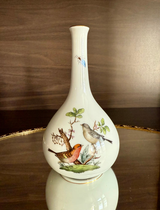 Hungarian Vintage Herend Mini Hand-Painted Porcelain Rothschild Birds Vase