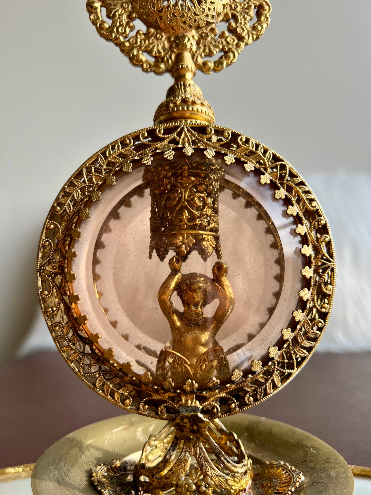 Hollywood Regency Style Vintage Vanity Gold Gilt Perfume Bottle Filigree Ormolu
