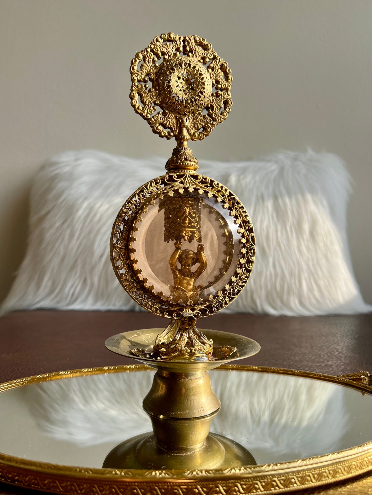 Hollywood Regency Style Vintage Vanity Gold Gilt Perfume Bottle Filigree Ormolu