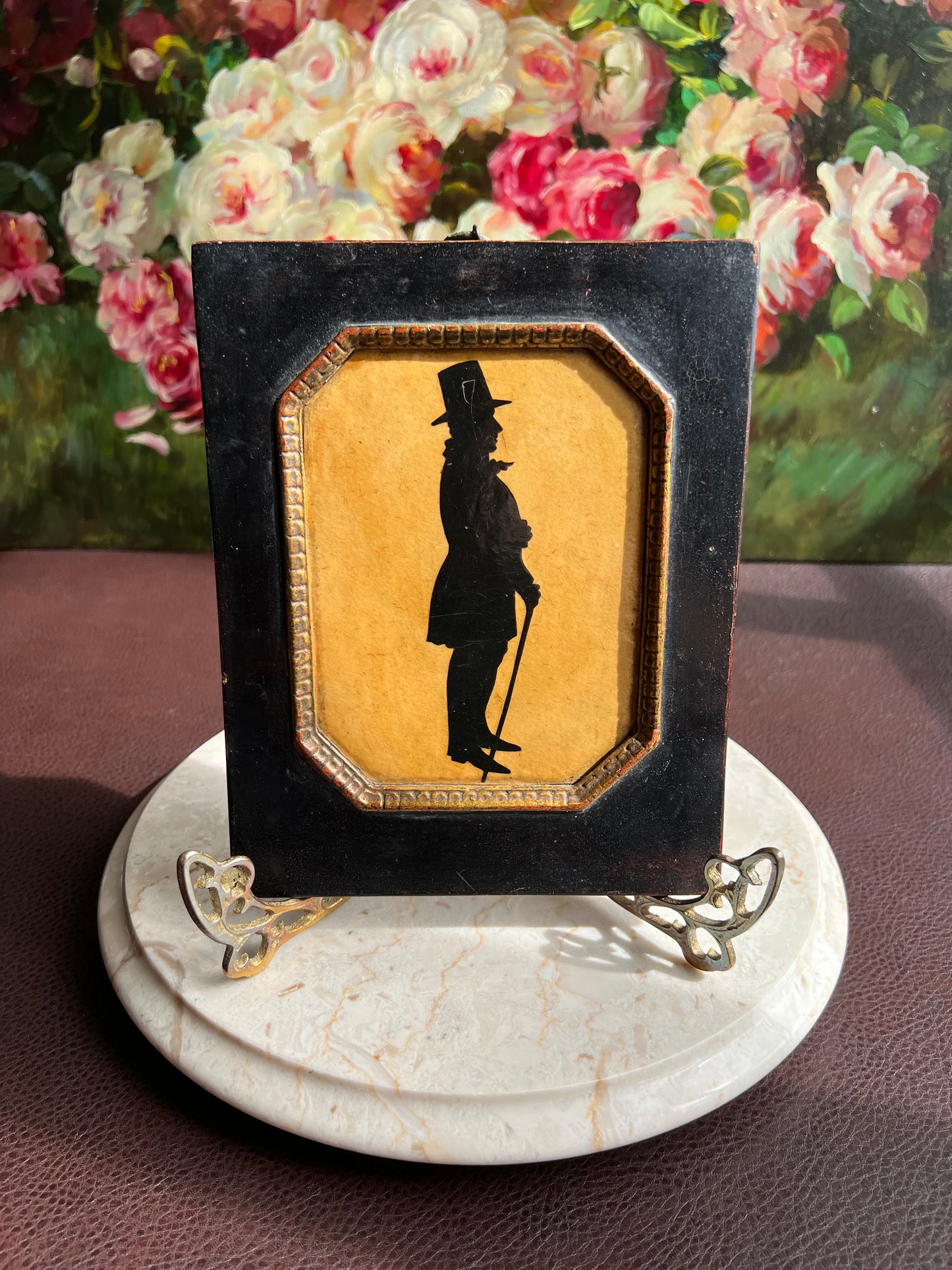 Antique Style Borghese Silhouette Plaque Portrait of a Victorian Lady and Gentleman with Wooden Framed (2 pc, a pair)