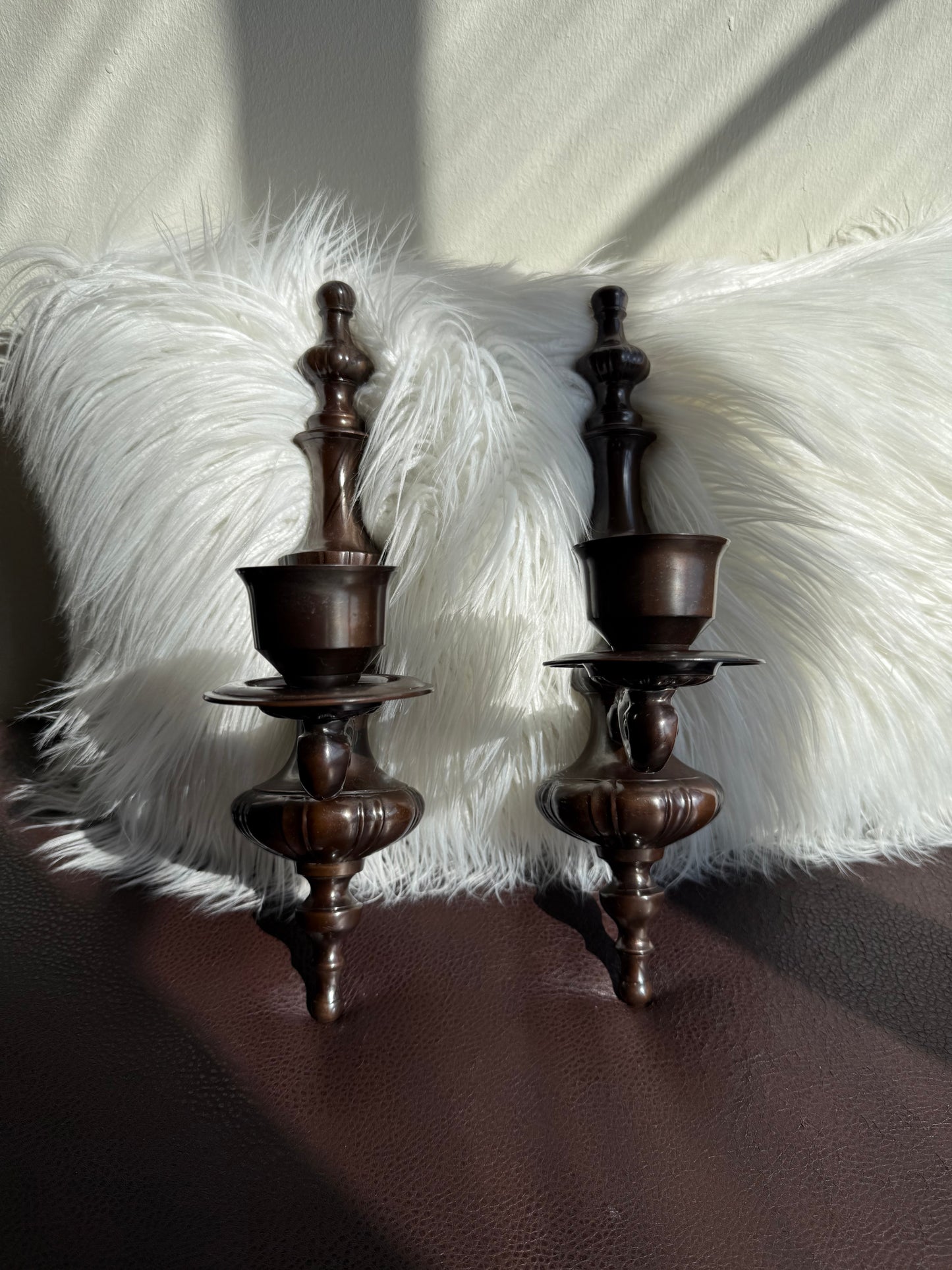 Vintage Wall Decor Candlestick Holder Candelabra Large Sconces, Cast Iron and Stunning Bronze-brown Finish (2 pieces/ one pair)