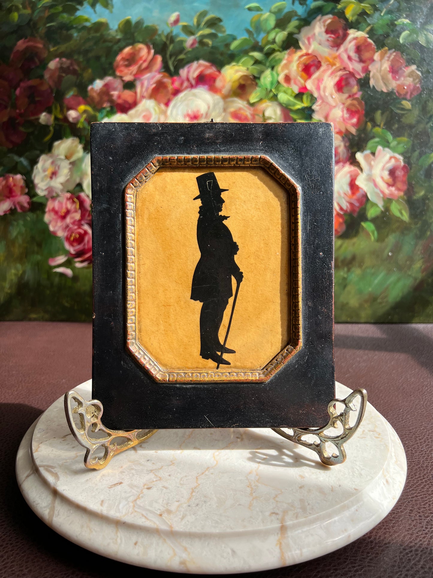 Antique Style Borghese Silhouette Plaque Portrait of a Victorian Lady and Gentleman with Wooden Framed (2 pc, a pair)